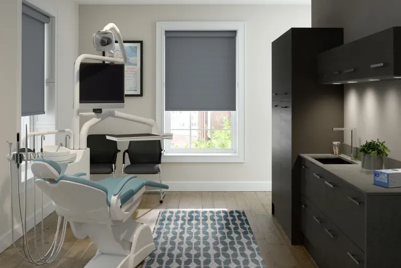 Custom roller shades installation in Southern California - Bedroom – Blue Shade Fabric Detail